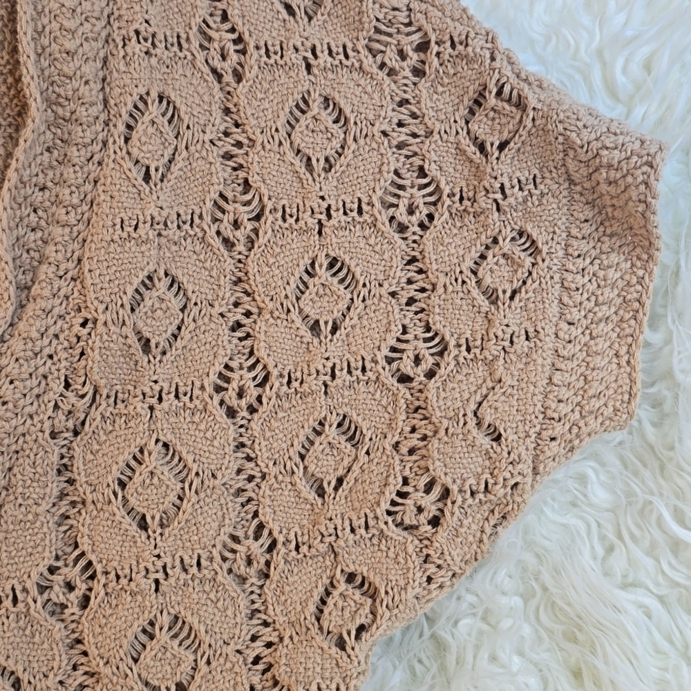 Christopher & Banks Brown Open Front Cardigan with Lace Pattern - Picture 3 of 5